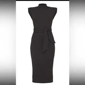 Pretty Little Thing Dress Shape Black Padded Shoulder Midi Size 0 Women PLT thumbnail 2