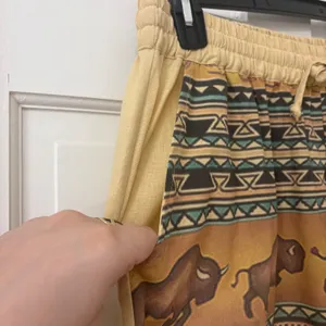 ADOR Wide Leg Western Buffalo Pants L Cotton Linen Boho Graphic NEW NWT thumbnail 3