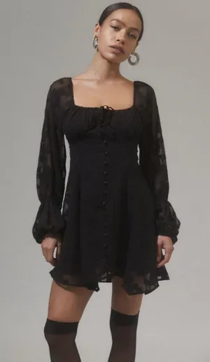 Black Floral Long Sleeve Mini Dress thumbnail 1