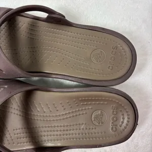Crocs Brown Criss Cross Rubber Slide On Wedge‎ Sandals Size 9 Women's thumbnail 4