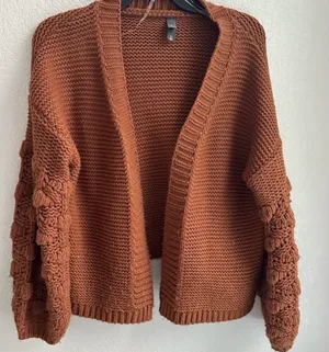 Alya Rust-Colored Chunky Knit Cardigan - Size Medium thumbnail 1