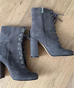 Vince Camuto Grey Suede Lace-Up‎ Block Heel Booties - Size 7.5M thumbnail 1