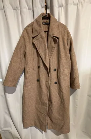 Zara Women's Beige Double Breasted Trench Overcoat Size M thumbnail 1
