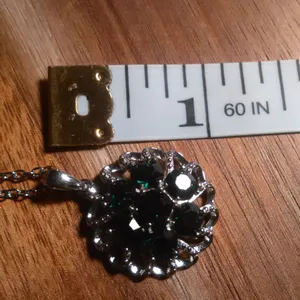 Green Crystal Floral Platinum over Brass Pendant Stainless Steel Necklace thumbnail 10