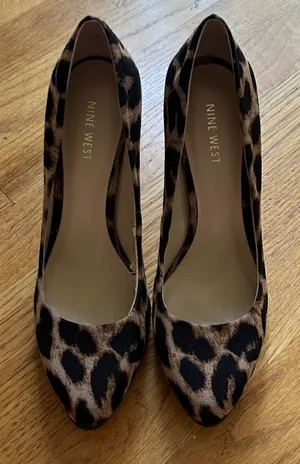 NINE WEST Leopard Faux Stiletto Platform Pumps- 8M thumbnail 1