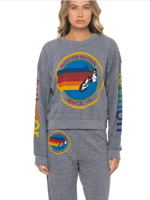Aviator Nation relaxed graphic crewneck sweater Venice beach in heather grey thumbnail 5