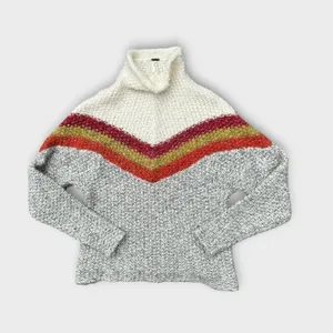 Free People Turn Around Chunky Knit Tunic Sweater Orange Ivory XS Boho Cozycore thumbnail 2