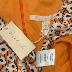 Hutch Campbell Mini Dress Orange White Daisy Floral Ruched Satin Halter L NEW thumbnail 9