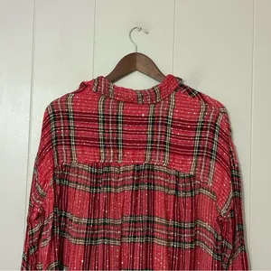 Free People Fearless Love Tunic XS Red Plaid Metallic Bell Sleeve Boho Top thumbnail 10