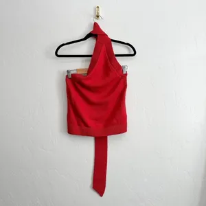 Reformation | Allegra Cotton Halter Scarf Knit Sweater Tank Sun-Dried Tomato Red thumbnail 4