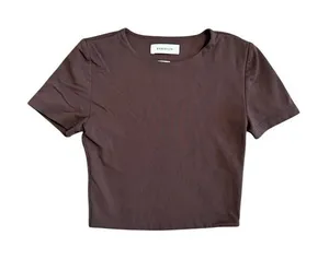 Aritzia Babaton Chocolate Brown Fitted Cropped Crewneck T Shirt XXS thumbnail 1