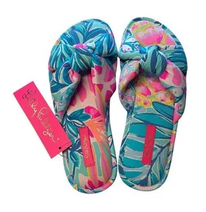 Lilly Pulitzer S/M Pool Slipper Slides Aqua Pink Rainforest Retreat Resortwear‎ thumbnail 1