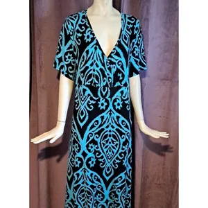 NWT Karalin Maxi Dress Women Sz 14W Teal/Black‎ Aztec Print Banded Waist y2k thumbnail 4