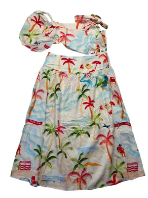 Farm Rio Copacobana size large midi dress split new cream travel resort vaca isl thumbnail 16