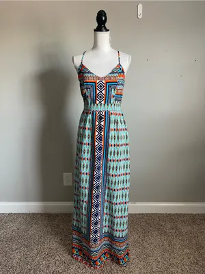 MYAN | Coloful Geo-Print Spaghetti-Strap Maxi Dress Sz thumbnail 2