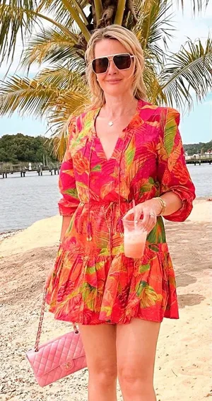 FARM RIO Pink Orange Floral Cotton A-Line Tie Waist Ombre Forest Mini Dress S thumbnail 1