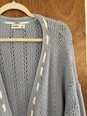 Hollister pearl baby blue knit crochet cardigan thumbnail 3