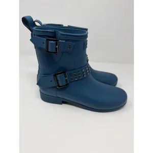 Hunter Refined Stud Biker Rain Boots Matte Blue Ankle Waterproof Studded US 6 thumbnail 5