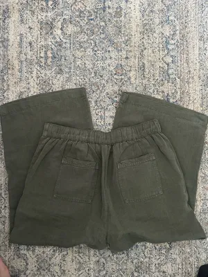 Cynthia Rowley Wide Leg Pants Size XL Green Linen Casual Pocket thumbnail 3