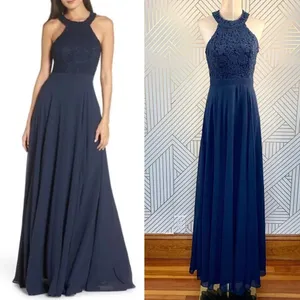 Lulu's Love Poem Lace‎ Halter Gown in Navy Blue thumbnail 2