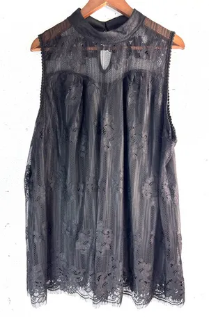 Eve & Maddie 2X Fairygoth High Neck Sleeveless Lace Top in Black thumbnail 1