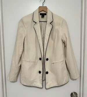 Tahari | Women's Linen Blend Cream Black Trim Business‎ Blazer Jacket, Size M thumbnail 1