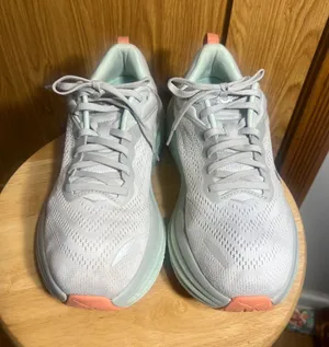 Hoka Women's Running Sneakers in Light Gray, Mint & Coral Accents thumbnail 1