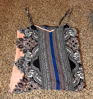 Glam Tank‎ Top Bohemian Print Sleeveless Casual Blouse Festival Top M thumbnail 1