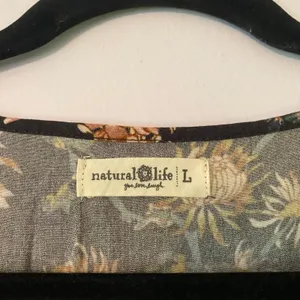 Natural Life Navy Orange Floral Peasant Blouse 3/4 Sleeve Boho Women size Large thumbnail 2