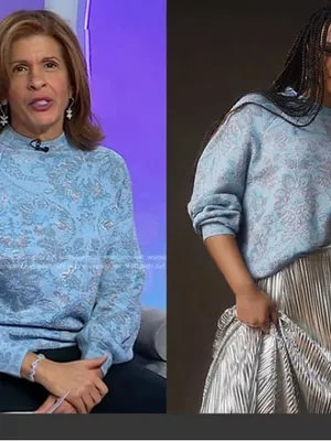 By Anthropologie blue paisley metallic Beatriz mock neck sweater size medium thumbnail 3