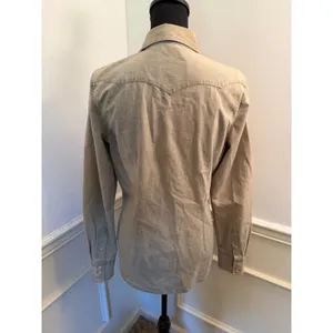 Lauren Ralph Lauren Khaki Beige Denim Western Yoke Pearl Snap Embroidered Top thumbnail 6