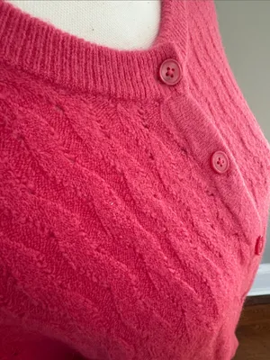 J.‎ Crew Fuzzy Bright Pink Cable Knit Button-Front Cardigan Size Medium Merino thumbnail 3