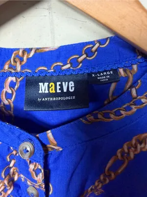 Maeve Anthropologie Blue Chain Print Balloon Sleeve Button Front Blouse XL thumbnail 4