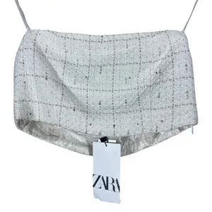 NWT Zara Tweed Metallic Sequin Tube Top Cream Gold Evening Classic Glam Size S thumbnail 3