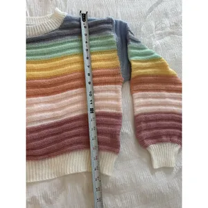 Rainbow Sweater Striped Knit Unity Colorblock Drop Shoulder Nostalgia Pride thumbnail 2