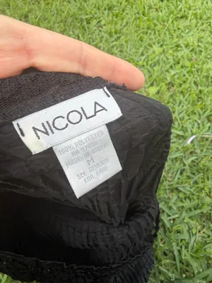 Vintage Nicola Black Crinkle Stretch Top Lace Neckline Size M thumbnail 5
