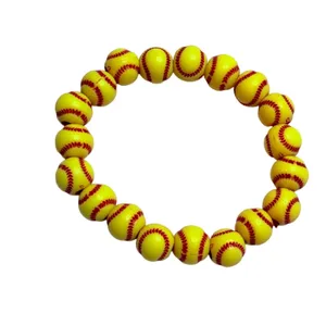 Softball Bead Bracelet Unisex OS Neon Yellow Red Sports‎ Fan Jewelry Stretchy thumbnail 2