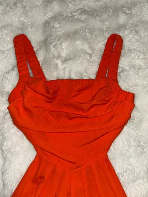 Orange Cut Out Ruched Ruffle Hem Cami Dress thumbnail 6