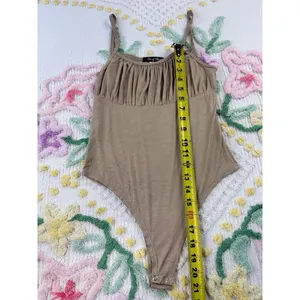 Rio of Stars Women Taupe Brown Ruched Bust Spaghetti‎ Strap Bodysuit T0506 S thumbnail 3