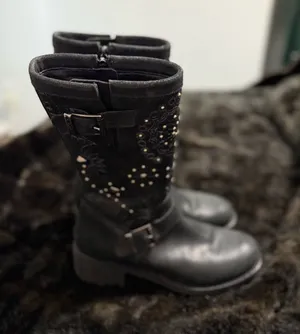 Donald j pliner raze black studded tall rock n roll boots tall 8.5 thumbnail 1
