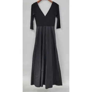 Alfred Sung Maxi Dress Womens 8 Black Ballet Top Taffeta Skirt V-Neck 3/4 Sleeve thumbnail 3