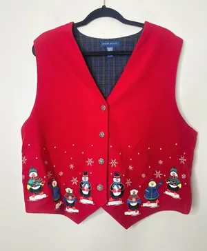 Karen Scott Womens XL Red Vest Snowman Christmas‎ Holiday Festive Winter Penguin thumbnail 1