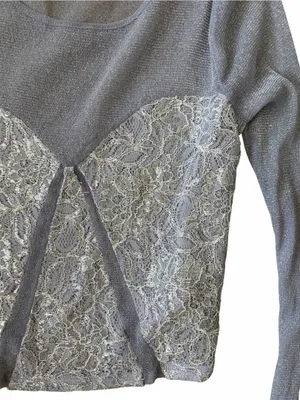 Urban outfitters Kimchi Blue metallic sheer mesh faux corset top small thumbnail 2
