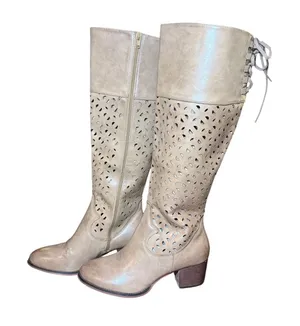 Boutique by Corkys Gabbie Taupe Perforated‎ Lace Up Back Tall Boots Womens 11 thumbnail 1