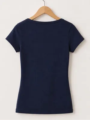 SKIMS Navy Blue Square Neck Cap Sleeve Basic Essential Luxury Y2K Tee Small thumbnail 5