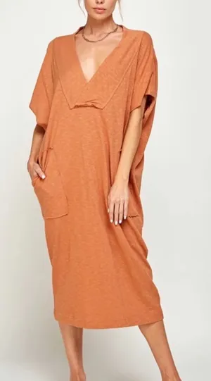 Free People FP Beach‎ Sun Shower Maxi Dress Womens Small Orange Copper Pockets thumbnail 1