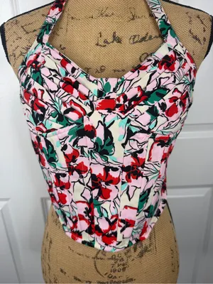 Japna Floral Halter Corset Top Size M Pink Red Green Y2K Summer thumbnail 5