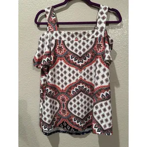 Perseption Concept Top Red Cold Shoulder Blouse Wide Strap Square Neck M Size M thumbnail 6