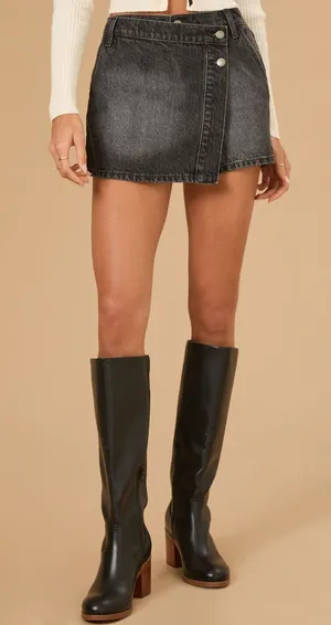 Altar’d‎ State Asymmetrical Wrap Mini Denim Skirt thumbnail 1