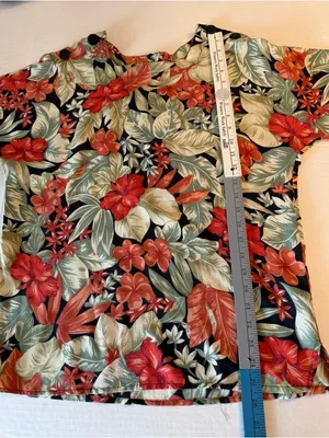 Vintage Baroness Button-Shoulder Tropical Floral Tunic - Black with Red & Green thumbnail 7